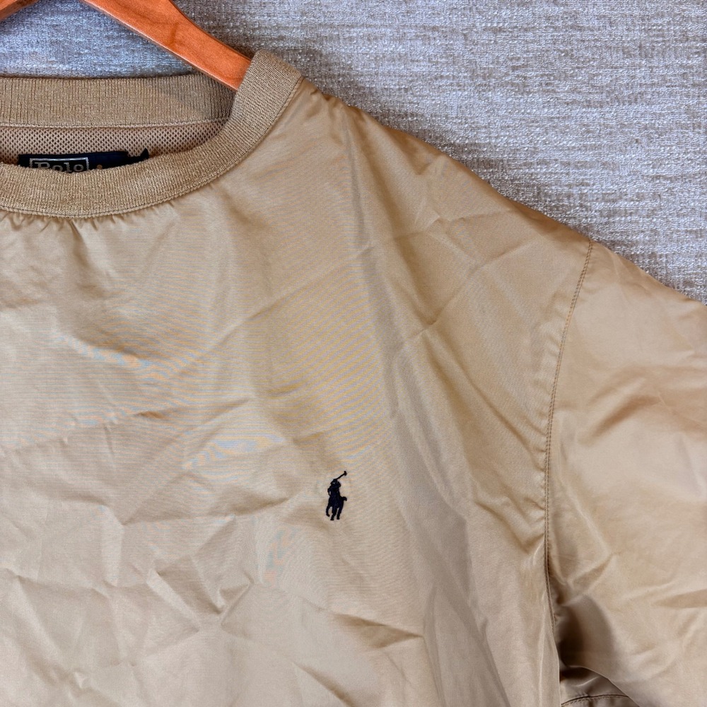 VTG Polo Ralph Lauren Pullover Jacket Men L Tan Short Sleeve Golf Y2K Preppy EUC